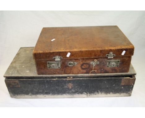 Vintage Leather Case and Wooden Tool Box with Fitted Interior and Tools