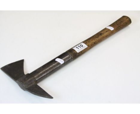 Vintage cast Iron Fireman's Axe with Wooden grips and marked GR VI to blade, approx 40.5cm long