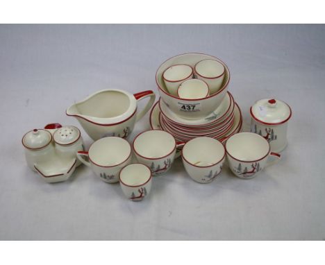 Crown Devon Stockholm pattern part Breakfast set to include 4 x egg cups, salt and pepper, 4 x teacups, 10 x plates, milk jug