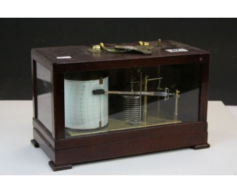 Vintage Mahogany "Casella Small Barograph", ref; 20760 with glazed panels and Key, measures approx 30.5 x 19 x 15cm