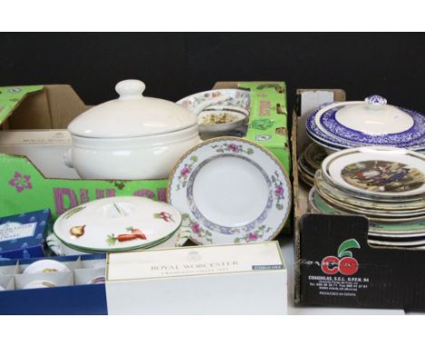 Two Trays of Mixed Ceramics including Royal Worcester Evesham, Boxed Royal Worcester Ramekins, Various Victorian and Later Pl