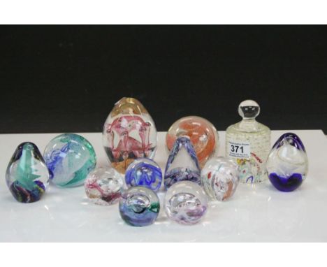 Collection of Twelve Glass Paperweights including Caithness and Selkirk Glass