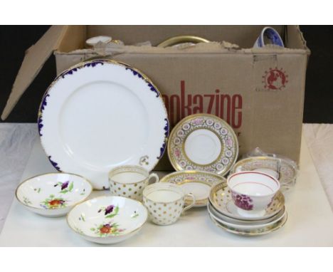 Box of mixed ceramics to include Limoges Decor Range, Cauldon dinner plates with coat of Arms monograms etc