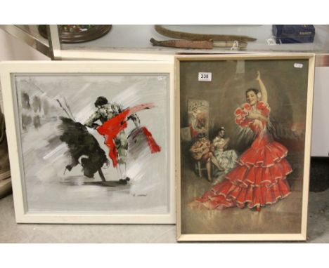 Signed Oil Painting of a Matador and a Vintage Picture of a Flamenco Dancer
