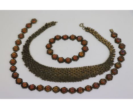 Vintage linked Necklace, plus a Necklace &amp; Bracelet set with reflective Glass