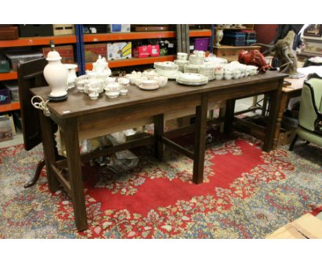 Large Vintage Hardwood Preparation Table with Six Square Legs