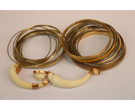 Collection of vintage Bangles to include a Rose Gold mounted carved Bone example for restoration