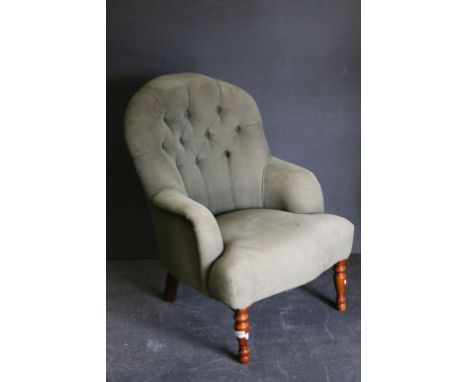 Victorian Style Green Upholstered Button Back Armchair