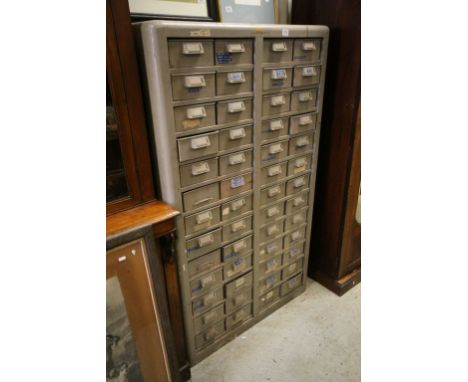 Large Retro Vintage Industrial Metal Multi-Drawer Tool Cabinet containing 52 Tool Drawers (some with contents), 97cms wide x 