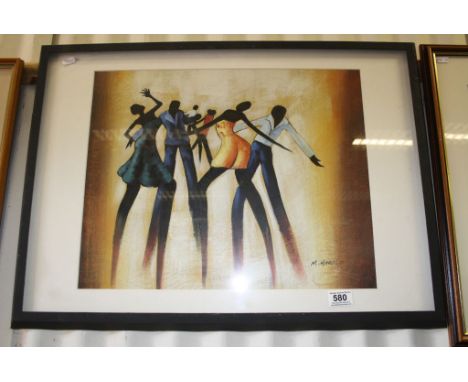 Modern School, Oil Painting Portrait of Caribbean Afro Dancers signed