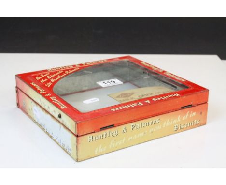 Vintage Huntley &amp; Palmer Hinged Biscuit tin top with Glass panel, lacks base, measures approx 24 x 22 x 6cm