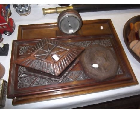 a sundry lot - barometer, serving tray etc (5)