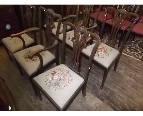 A similar lot - with tapestry seats, splat-back (inc two carvers)