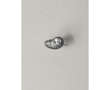 Silver .925 and clear stone set ring, size P½. Shipping Group (A). 
