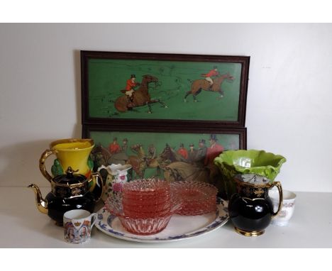 Vintage collectables including 2 framed hunting scenes. Collection only. 