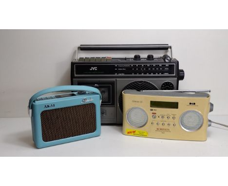 A vintage JVC radio/cassette player, together with Roberts DAB and AKAI radios. Shipping Group (A). 