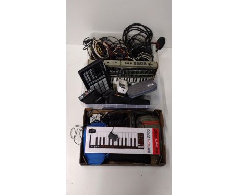 Assorted amplifier leads, AKAI keyboard etc. Collection only. 