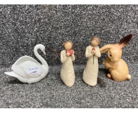 Nao Sean, Sylvac style rabbit and two Willow Tree figures