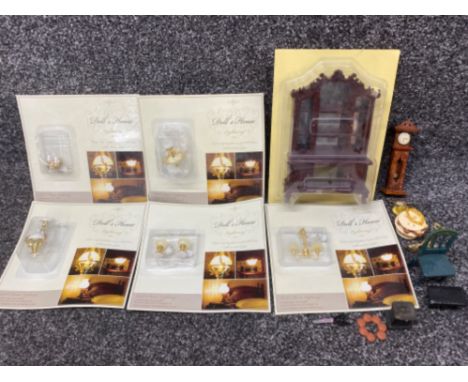Selection of Dolls house furniture includes Dresser, light fittings etc