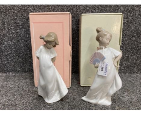 Nao by Lladro figures: I Am Pretty no 1455 and Camison Ruborosa no 1109, both in original boxes