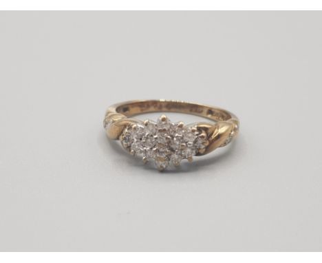 Ladies 9ct yellow gold diamond cluster ring comprising of 20 brilliant round cut diamonds all the stones are claw set size o 