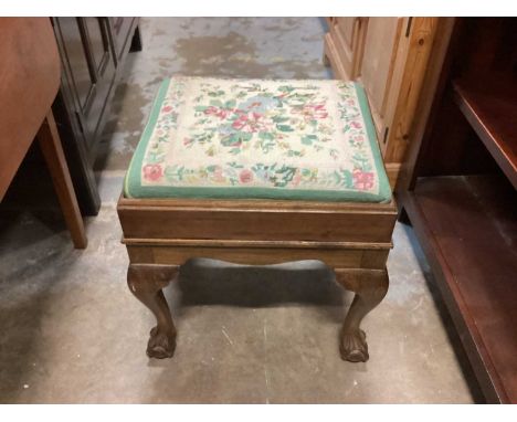 Stool with drop in tapestry seat on cabriole legs with claw and ball feet