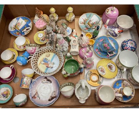 Collection of miniature cabinet tea bowls and saucers and similar, various other miniature pieces