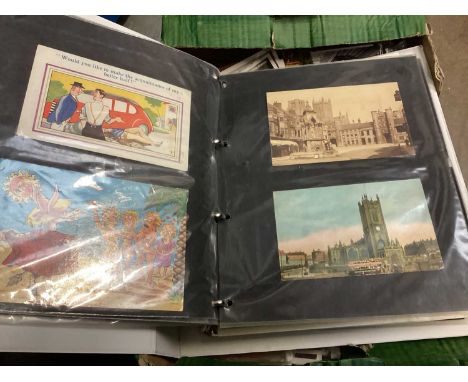 Box of vintage postcards in a folder and some loose (approximatley 250)
