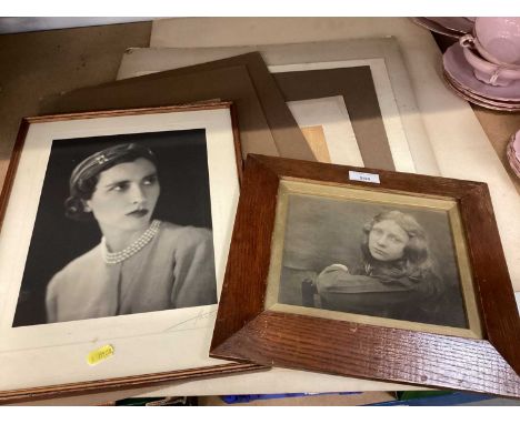 Group of vintage photographs including framed portrait of a young girl in the manner of Juliet Margaret CameronThe photograph
