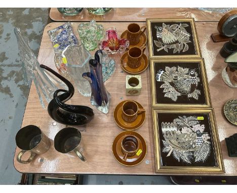 Roger Capron ceramic candle holder or vessel, together with vintage ceramics and glass