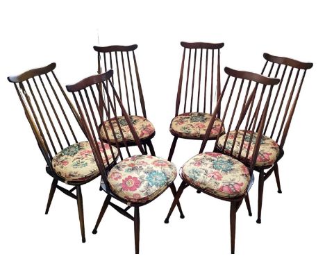 Set of eight dark Ercol dining chairs including two carvers (8)