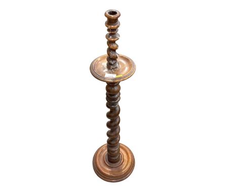 1930's oak spiral twist candlestick, 87.5cm high 