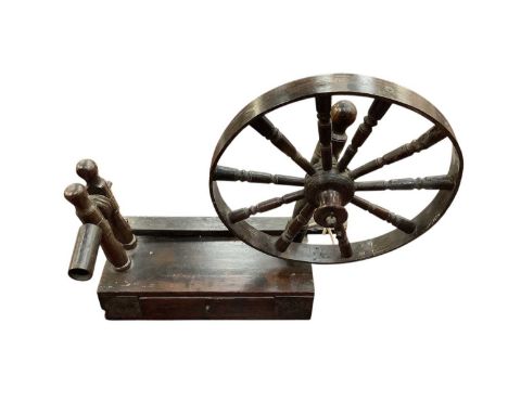 18th / 19th century fruitwood tabletop bobbin winder, with drawer to the plinth base, 47cm longApparently this is a bobbin wi