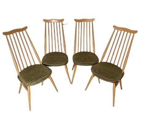 Set of four light Ercol stick back dining chairs (4)