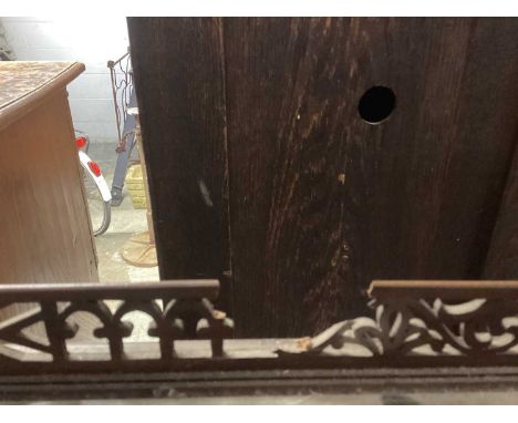 Chippendale revival carved mahogany two tier table with blind fret decoration, 76cm x 40.5cm x 81cm high