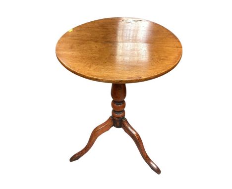 Antique wine table with circular tilt top on turned column and tripod base, 50cm diameter, together with a toilet mirror, loo
