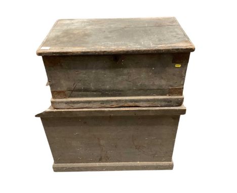 Two Victorian pine trunks containing woodworking tools