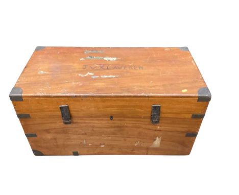 Camphor wood metal bound trunk, 94cm wide, 46.5cm deep, 48.5cm high