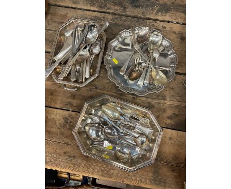 Group of silver plate, including flatware, salver, etc