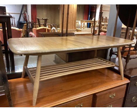 Ercol coffee table with magazine rack undertier, 105cm x 46cm x 36.5cm high