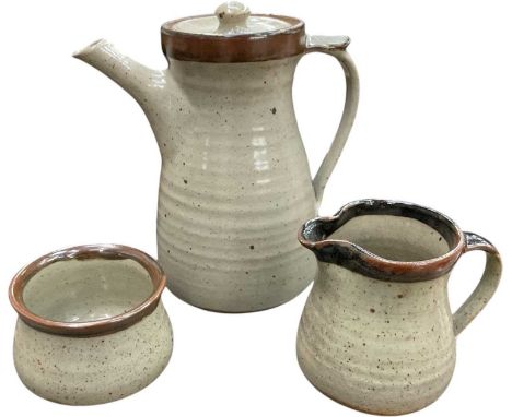 Geoffrey Whiting (1919-1988) studio pottery coffee set, comprising coffee pot, milk jug and sugar bowl