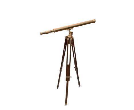 Victorian style brass telescope, approximately 100cm long, on collapsible tripod stand