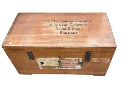 Camphor wood trunk with shipping labels, 94cm wide, 48.5cm deep, 48cm high