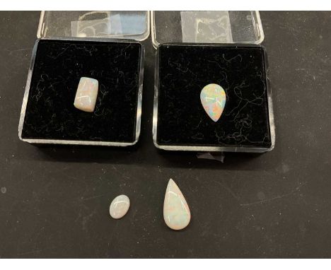 Four Australian opals, unmountedTeardrop opal (not in case) measures - 16.3mm long x 8.6mm widest point x 3.9mm deepTeardrop 