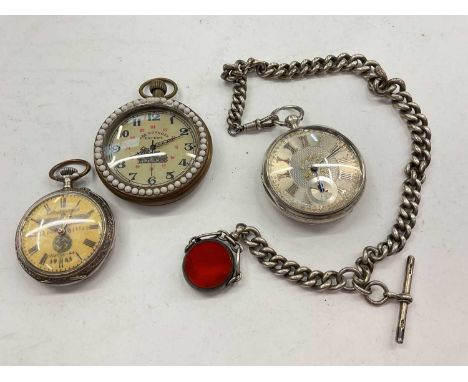 Victorian silver cased pocket watch with movement signed Adam Burdess, Coventry (Chester 1890), on a silver curb link watch c