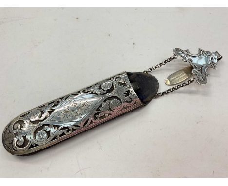 Victorian silver spectacles case with floral scroll pierced decoration, maker George Unite (Birmingham 1873), 19.5cm overall 