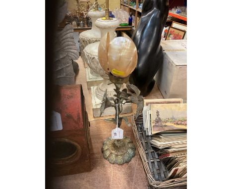 Unusual mother of pearl and brass candlestick, possibly French.