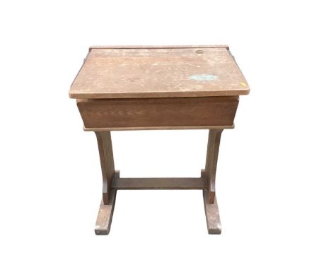 Vintage school desk, 59cm wide, 45cm deep, 79cm high, and a hardwood side table (2)
