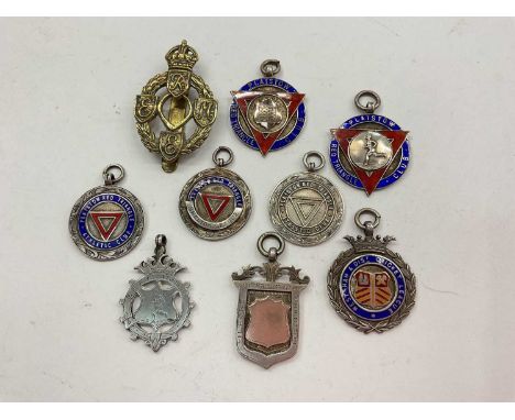 Lot silver and enamel vintage sporting fobs etc 
