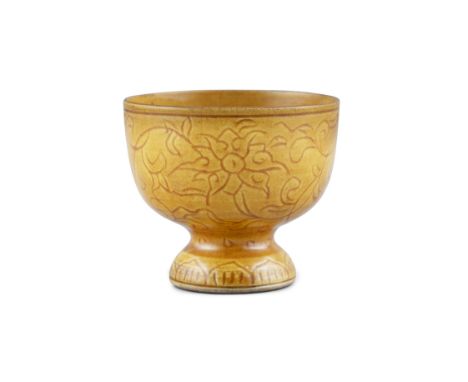 FORMERLY THE PROPERTY OF OTTO GURGEN: A PROMINENT GERMAN ARGENTINIAN INDUSTRIALIST  A YELLOW-GLAZED ‘LOTUS’ BISCUIT PORCELAIN